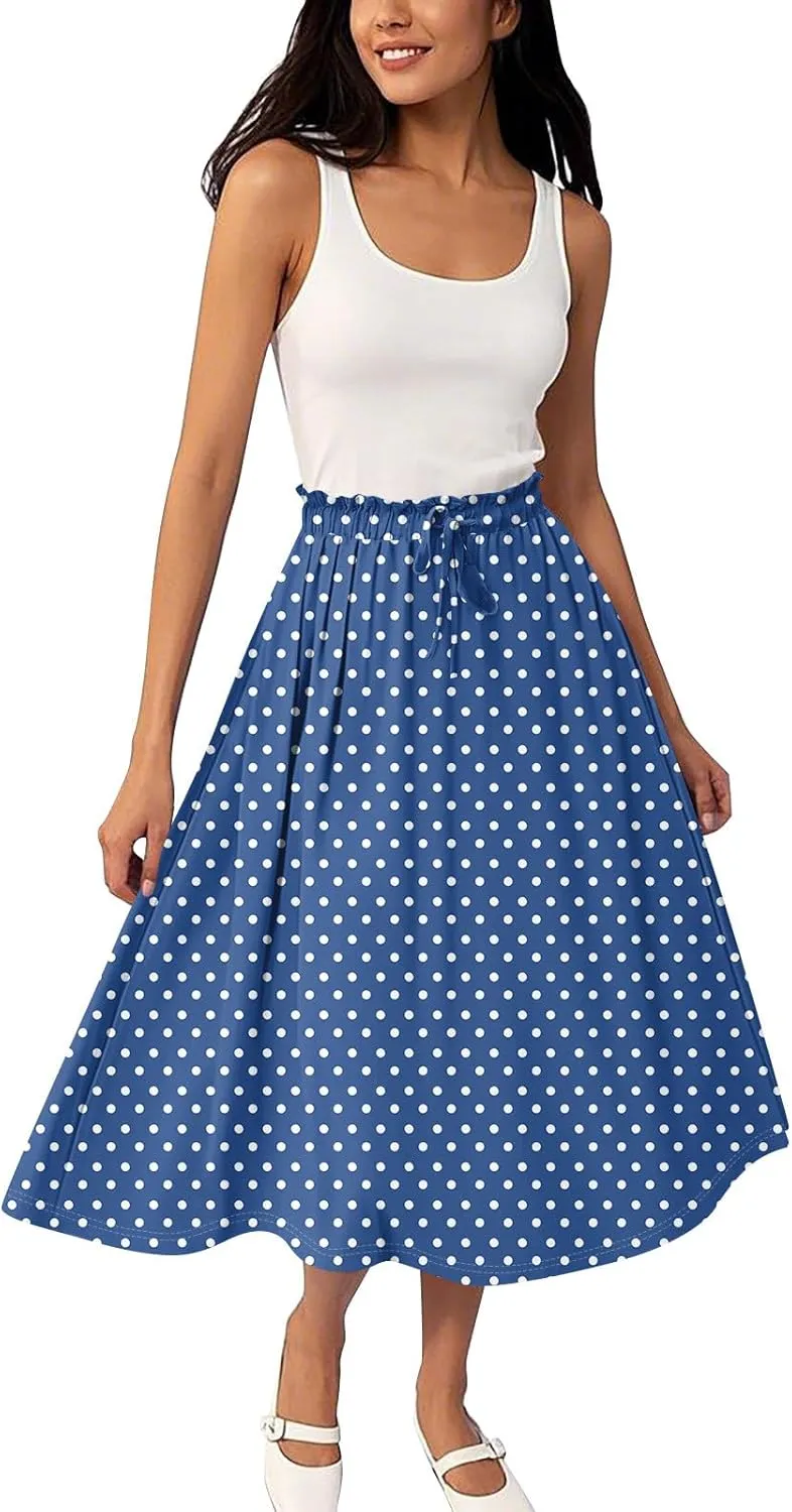 ADHOWBEW Long Skirts for Women A Line Midi Length Ruffle Plus Size Trendy High Waisted Cute Casual Flowy Beach Spring Skirts