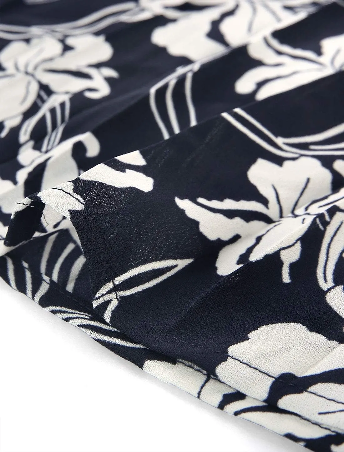 Allegra K Women's Office Work Floral Print Elastic Waist Pleated Flare Midi Skirt