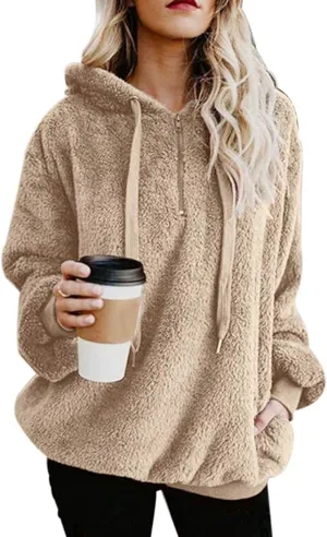 American Trends Oversized Sweatshirts for Women Athletic Womens Sherpa Hoodie Fluffy Women's Hoodies Pullover with Pockets