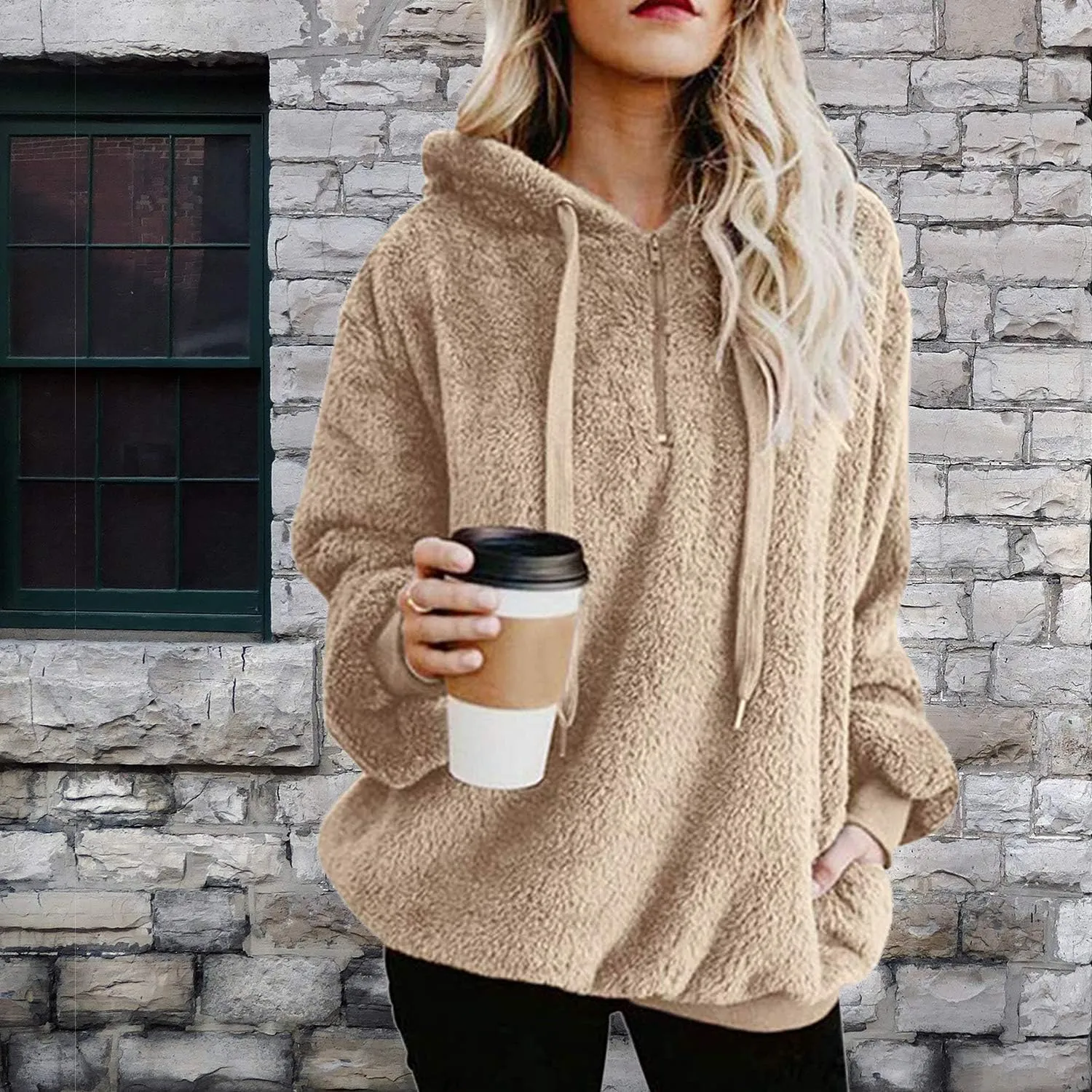 American Trends Oversized Sweatshirts for Women Athletic Womens Sherpa Hoodie Fluffy Women's Hoodies Pullover with Pockets