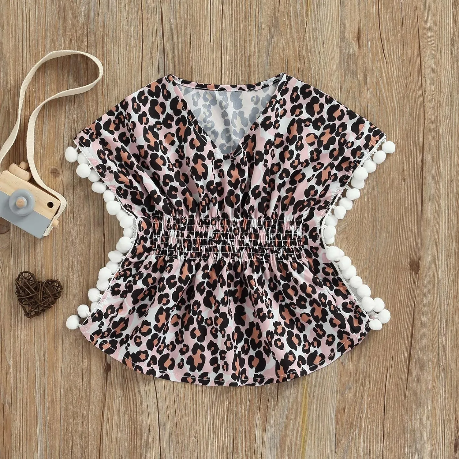 Baby Girl Summer Clothes Batwing Pompom Tassels Loose Fit Beach Dress for Toddler Girl Swimsuit Coverup Sundress