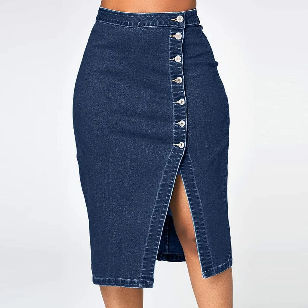 Black Slirt Women Fashion Denim Pencil Skirt High Waisted Blow Knee Blue Jeans Skirts Faldas De Mujer Elegantes