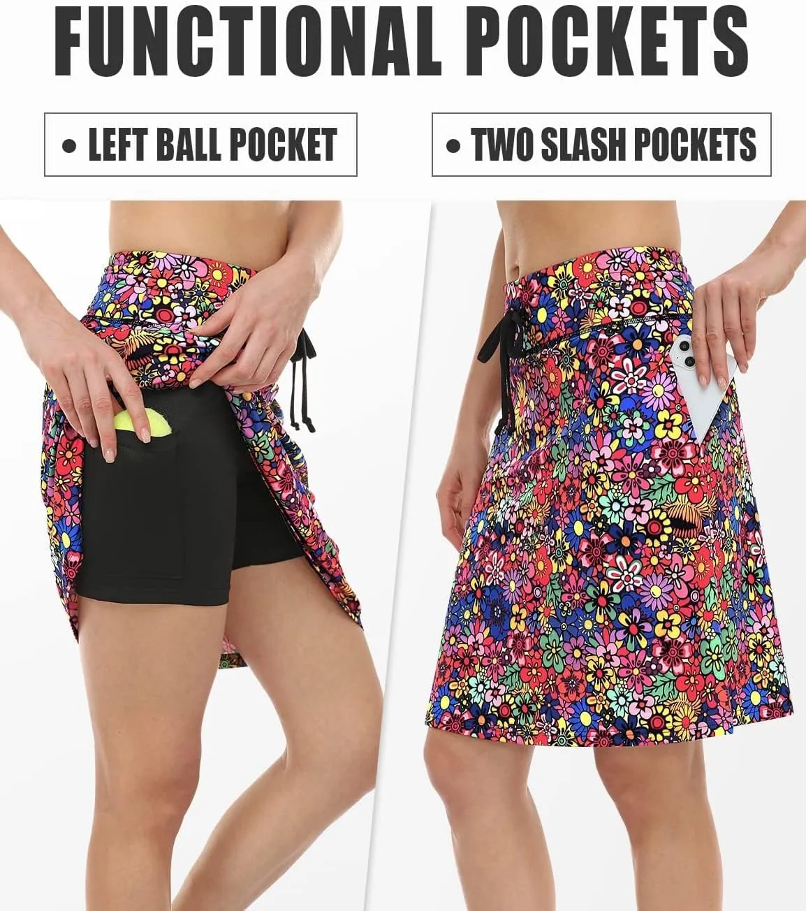 BLEVONH Women's Golf Skirt 20" Knee Length Skorts Skirts Drawstring Waist Tennis Skirts with Pockets