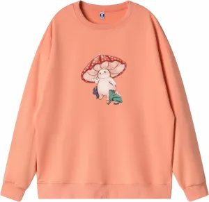 Bobeutou Women Frog Crewneck Sweatshirt Kawaii Mushroom Cute Oversize Pullover Hoodie Teen Girl Aesthetic Cottagecore Clothes