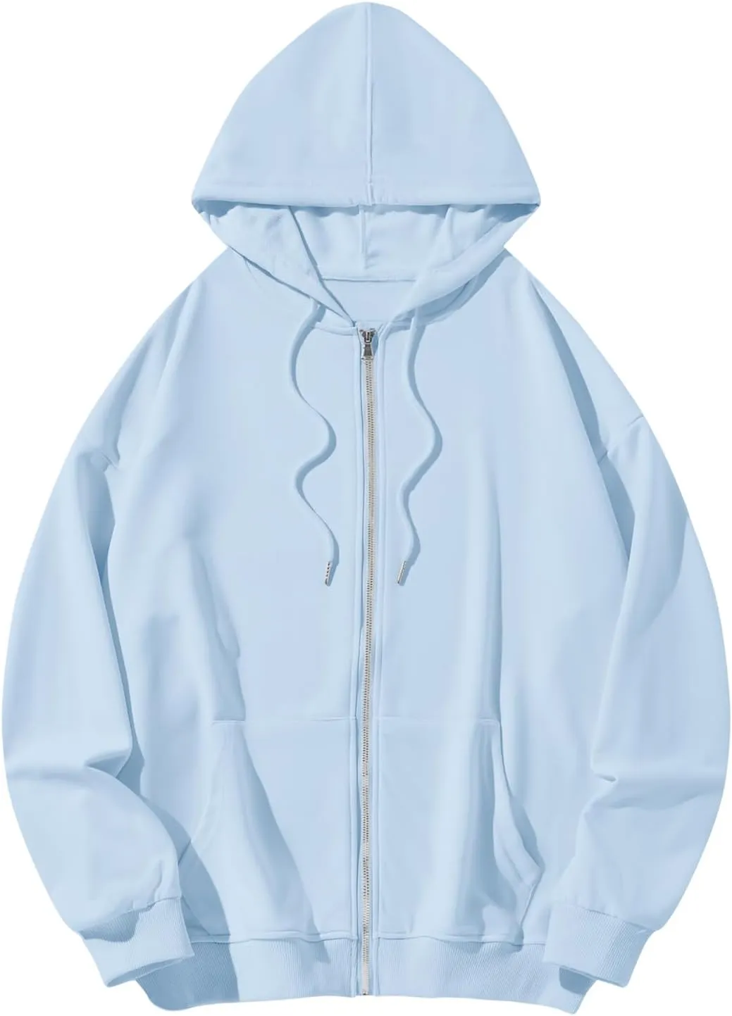 Bobeutou Womens Zip Up Y2K Hoodies Long Sleeve Fall Oversized Casual Drawstring Drop Shoulder Sweatshirts Jacket with Pocket