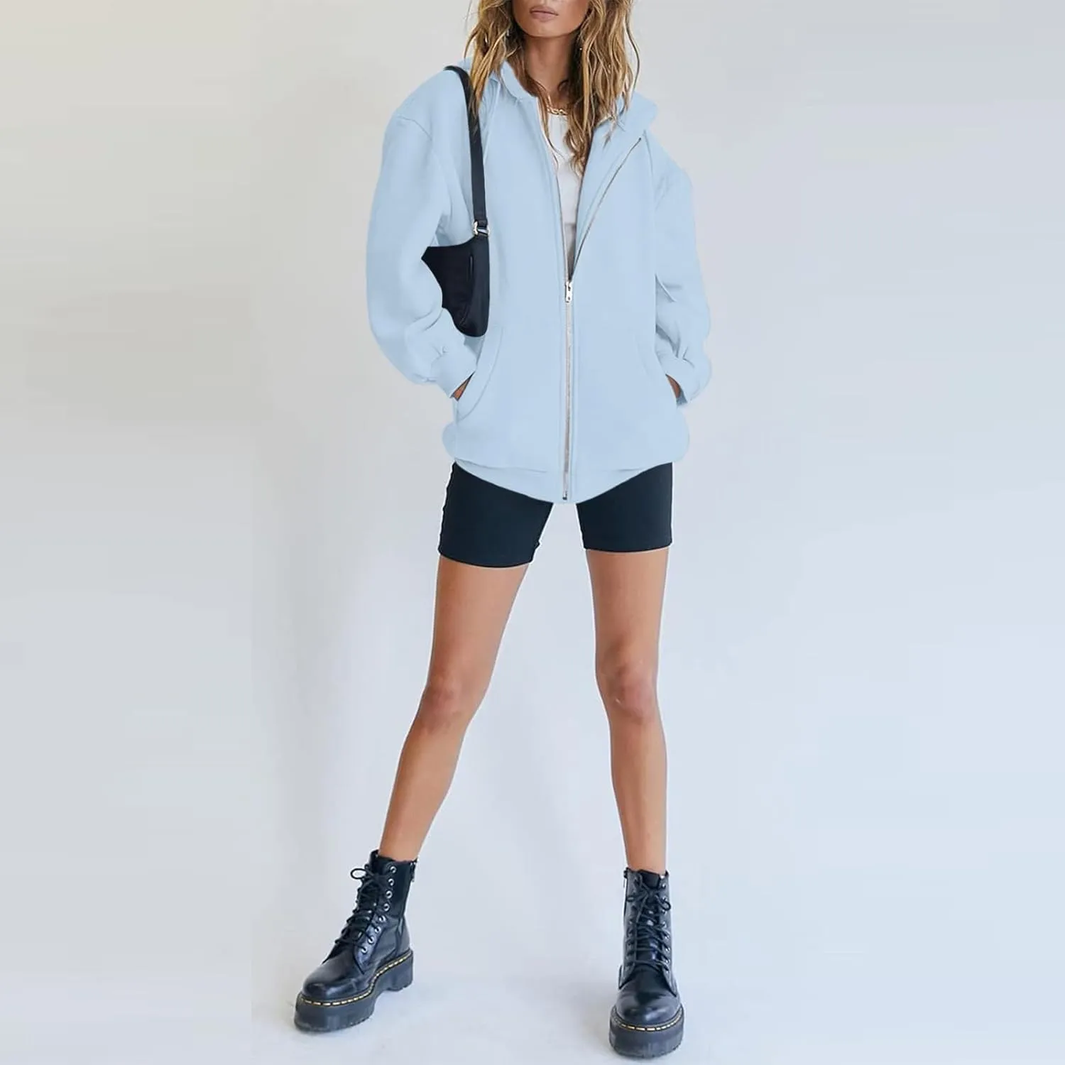 Bobeutou Womens Zip Up Y2K Hoodies Long Sleeve Fall Oversized Casual Drawstring Drop Shoulder Sweatshirts Jacket with Pocket