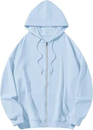Bobeutou Womens Zip Up Y2K Hoodies Long Sleeve Fall Oversized Casual Drawstring Drop Shoulder Sweatshirts Jacket with Pocket