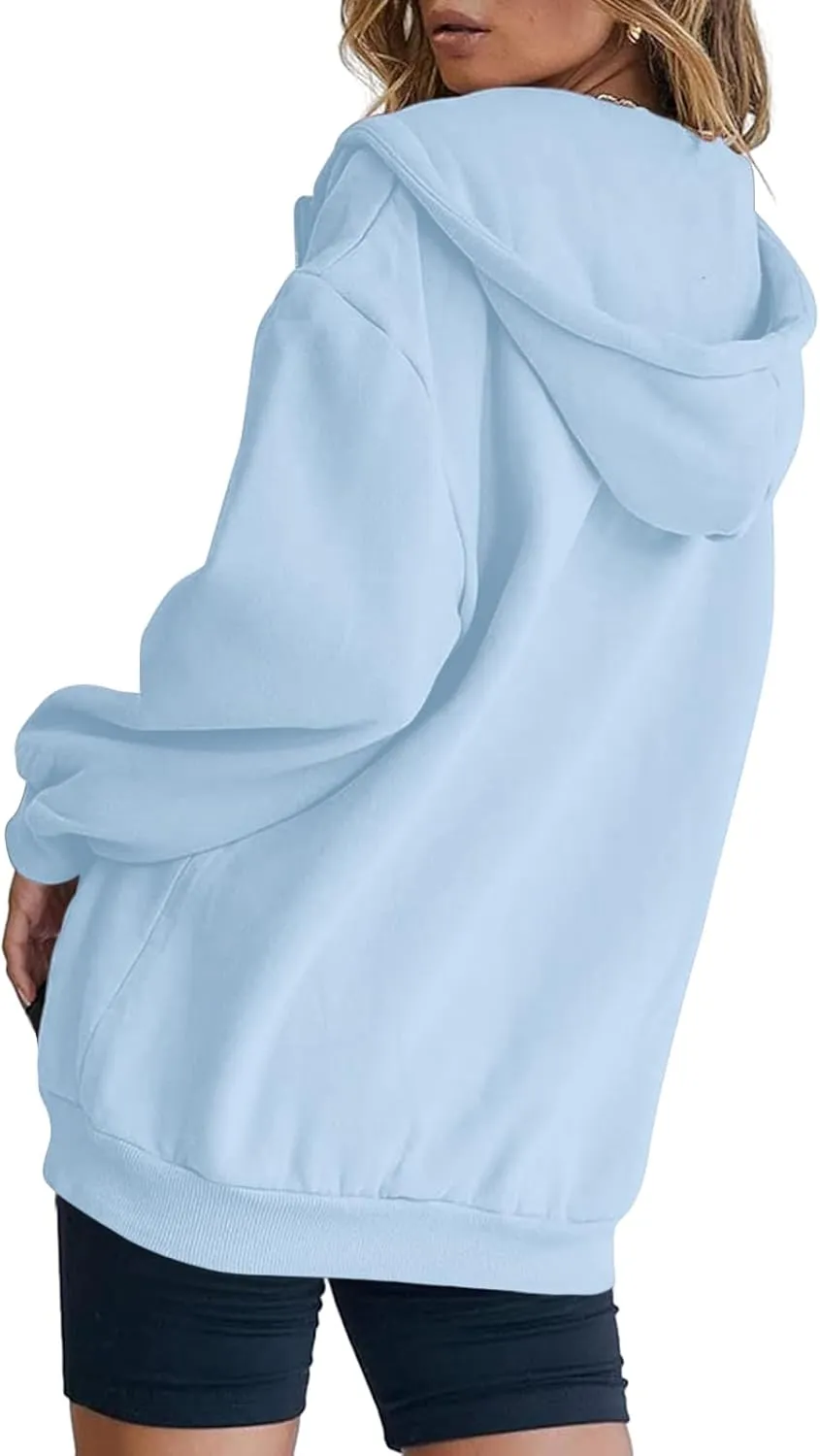 Bobeutou Womens Zip Up Y2K Hoodies Long Sleeve Fall Oversized Casual Drawstring Drop Shoulder Sweatshirts Jacket with Pocket