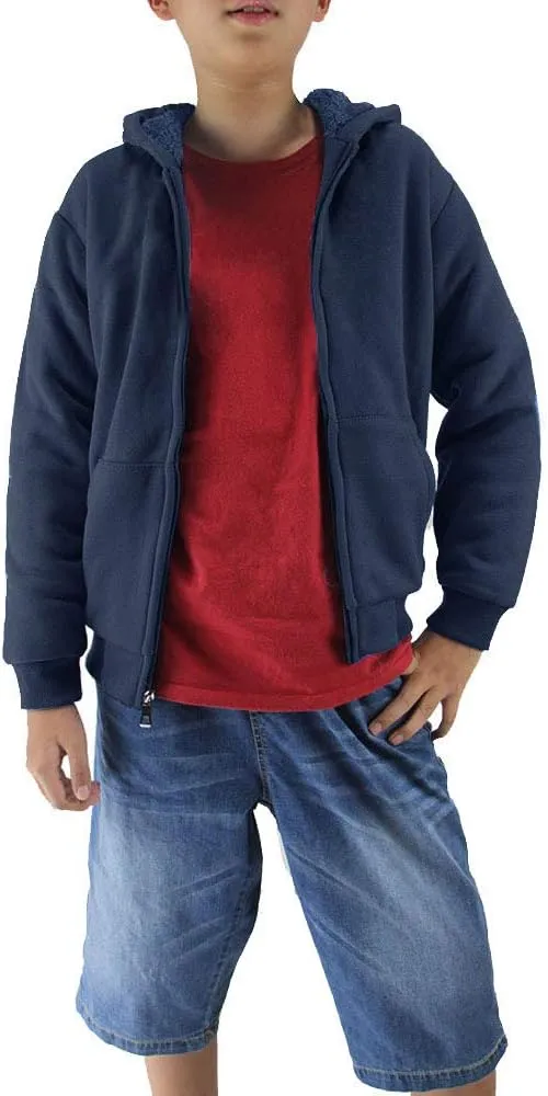 Boys Hoodies Full Zip Up Sherpa Lined Fleece Lined Athletic Youth Kids Sweatshirts,Size 8-16