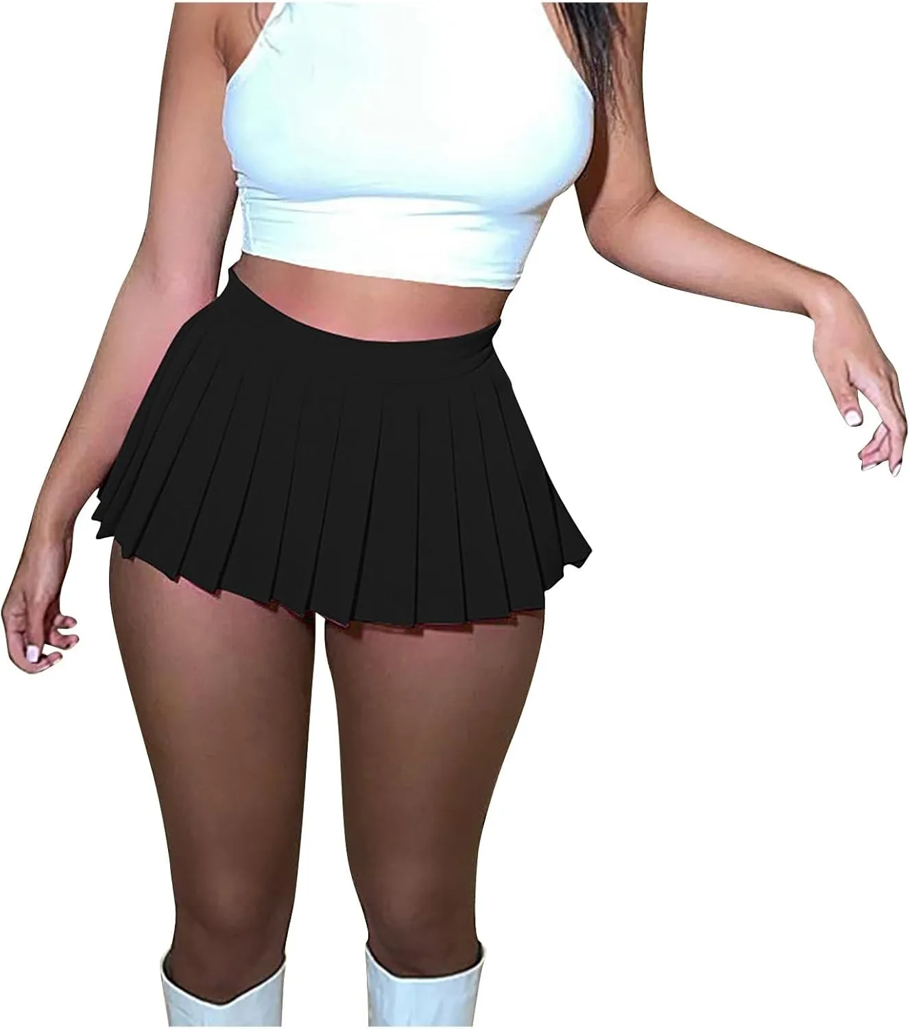 BTDECLAR Women's Pleated Mini Skirts Sexy Uniforms Casual Stretchy Zip Up Skater Skirt High Waisted Pleated A-Line Mini Skirt