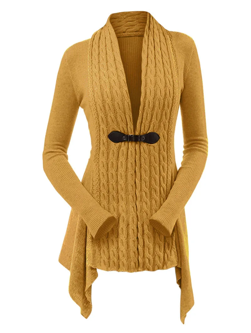 Cable Knit Asymmetrical Long Cardigan Women Sweater Female Casual Solid V-Neck Long Sleeve Winter Cardigans