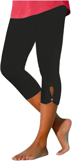 Capri Leggings for Women High Waist Stretch Workout Bottom Cropped Trousers Side Hollow Out Hem Slimming Yoga Pants