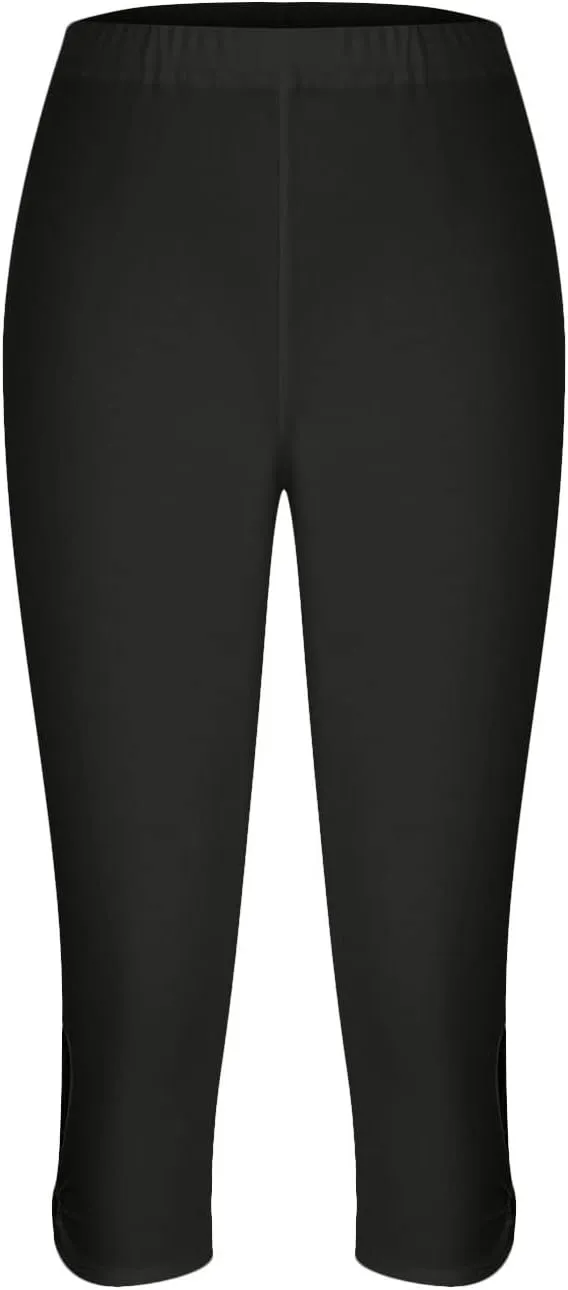 Capri Leggings for Women High Waist Stretch Workout Bottom Cropped Trousers Side Hollow Out Hem Slimming Yoga Pants
