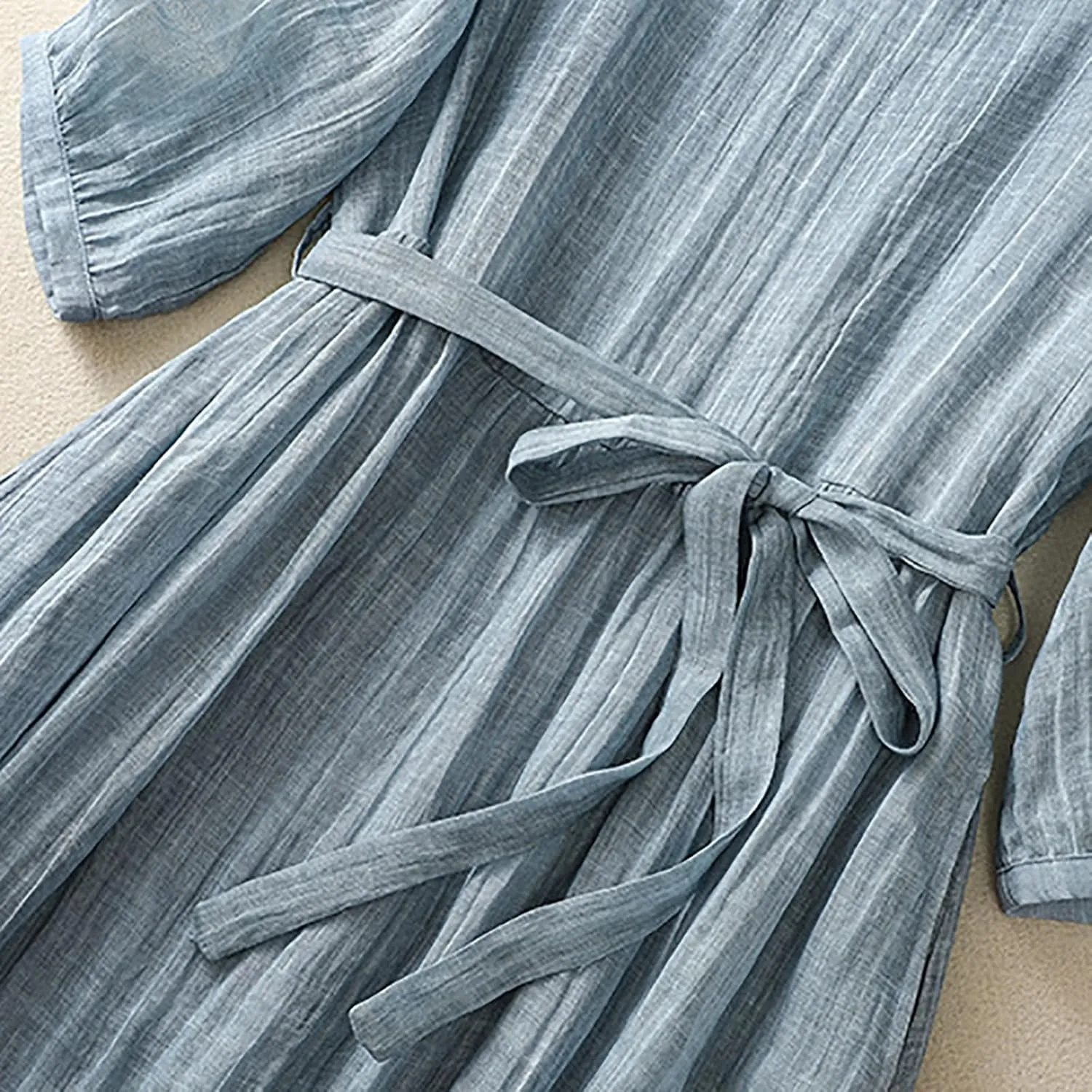 Ceboyel Women Bohemian Cotton Linen Dresses 3/4 Sleeve Maxi Long Dress Plain Classic Dresses Trendy Boho Dresses with Belt