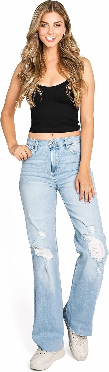 Celebrity Pink Women's Juniors High Rise Skater Wide Straight-Leg Pants