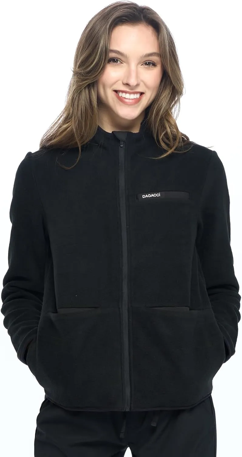 Dagacci Medical Uniform Unisex Warm Up Zip Front Fleece Scrub Jacket for Women and Men