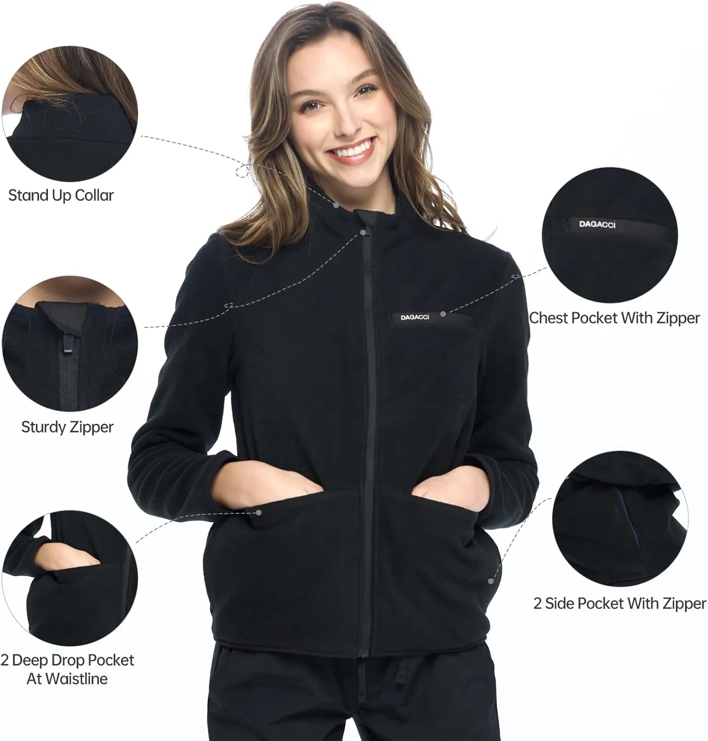 Dagacci Medical Uniform Unisex Warm Up Zip Front Fleece Scrub Jacket for Women and Men