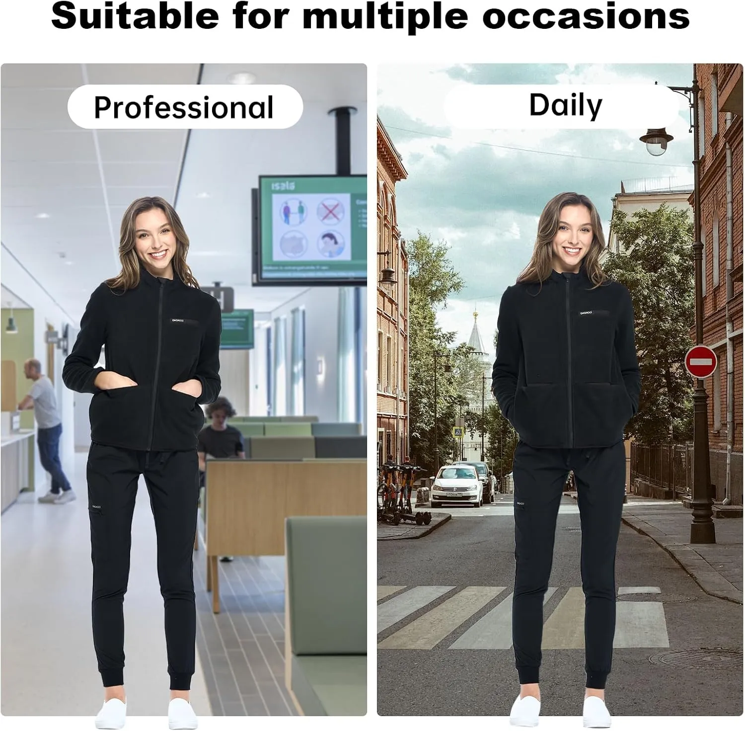 Dagacci Medical Uniform Unisex Warm Up Zip Front Fleece Scrub Jacket for Women and Men