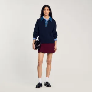 Damien Jumper With Denim Collar Navy Blue