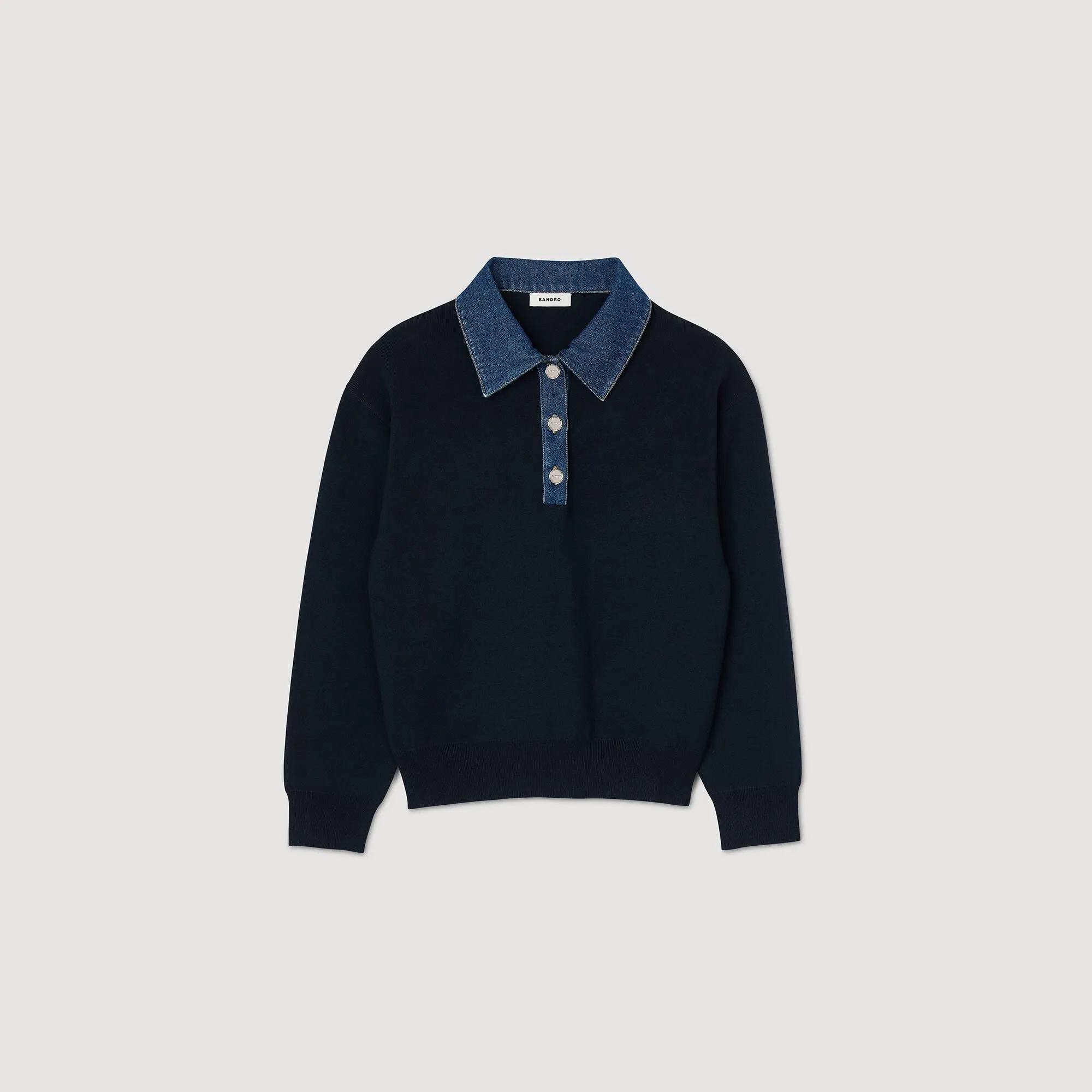 Damien Jumper With Denim Collar Navy Blue