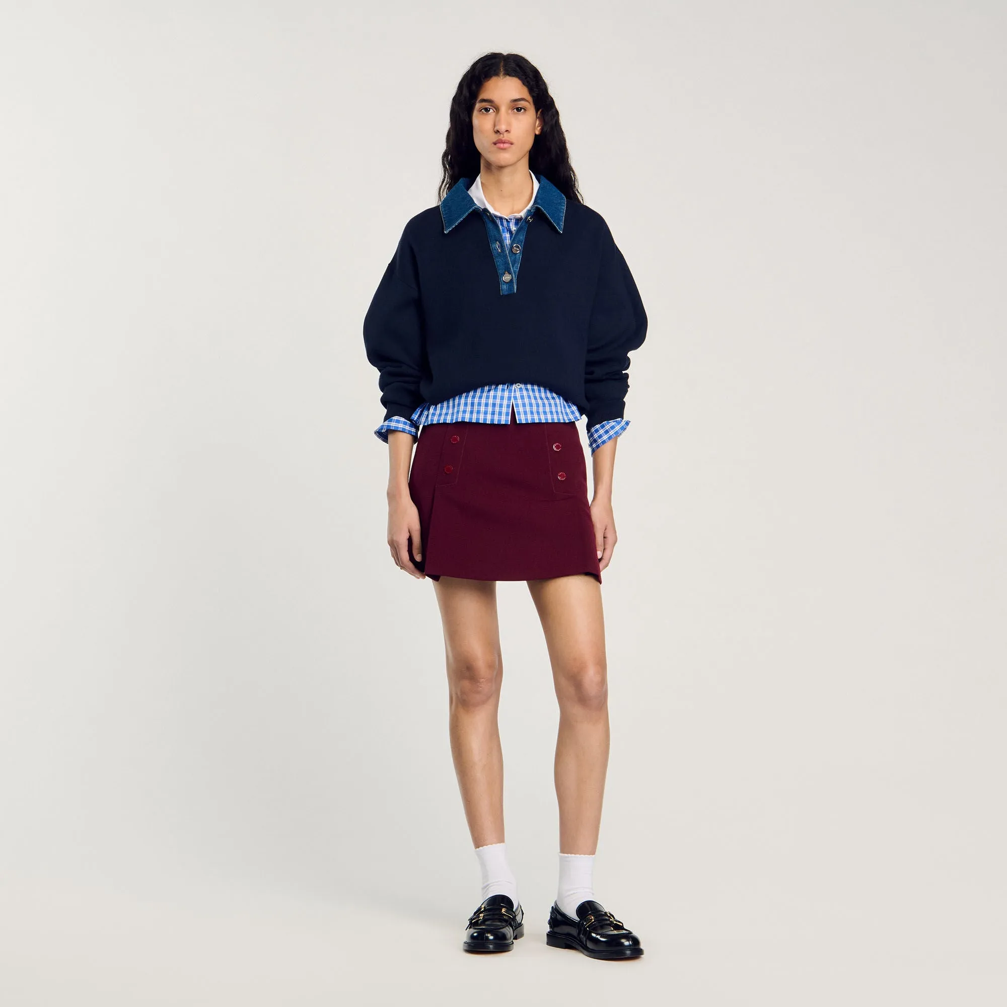 Damien Jumper With Denim Collar Navy Blue