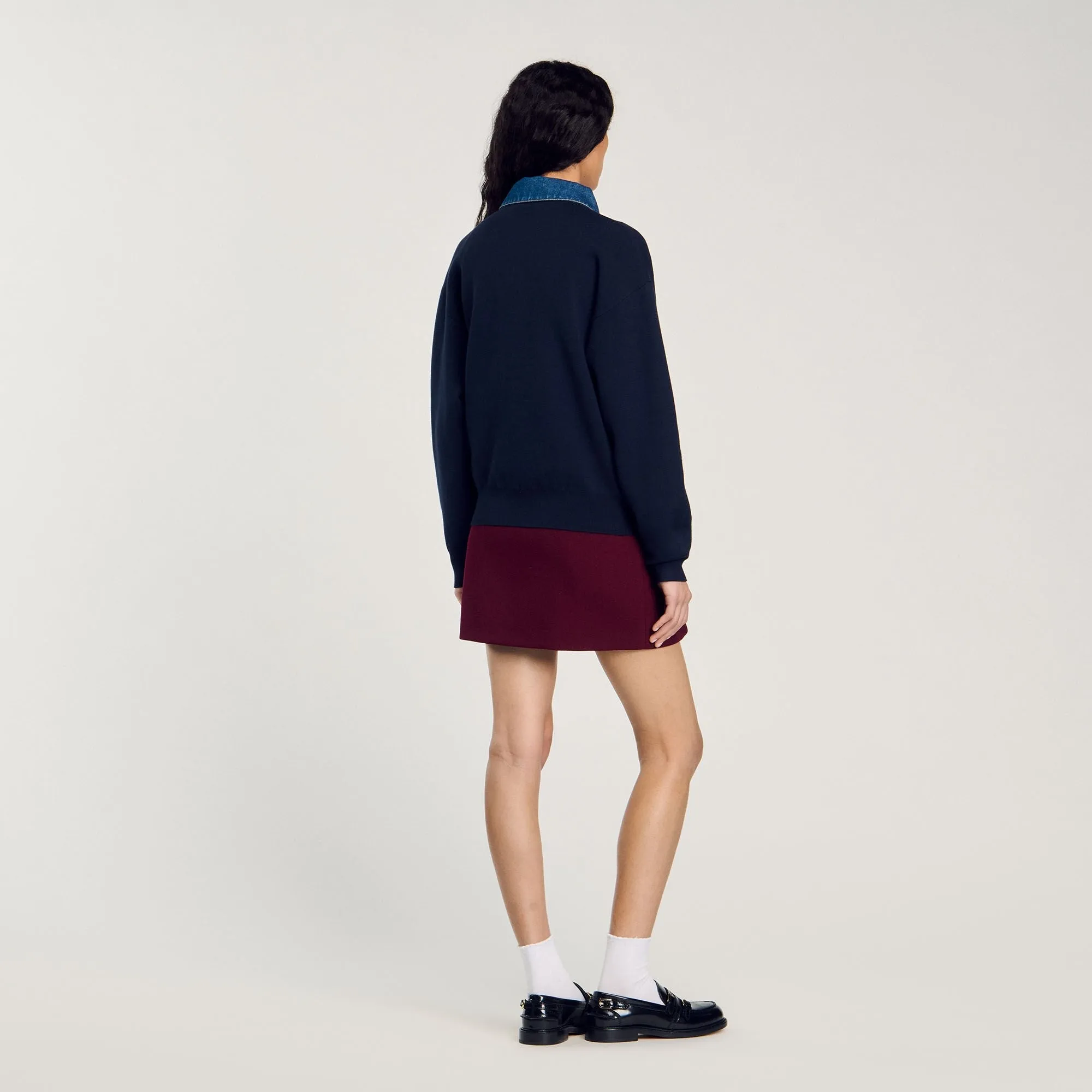 Damien Jumper With Denim Collar Navy Blue