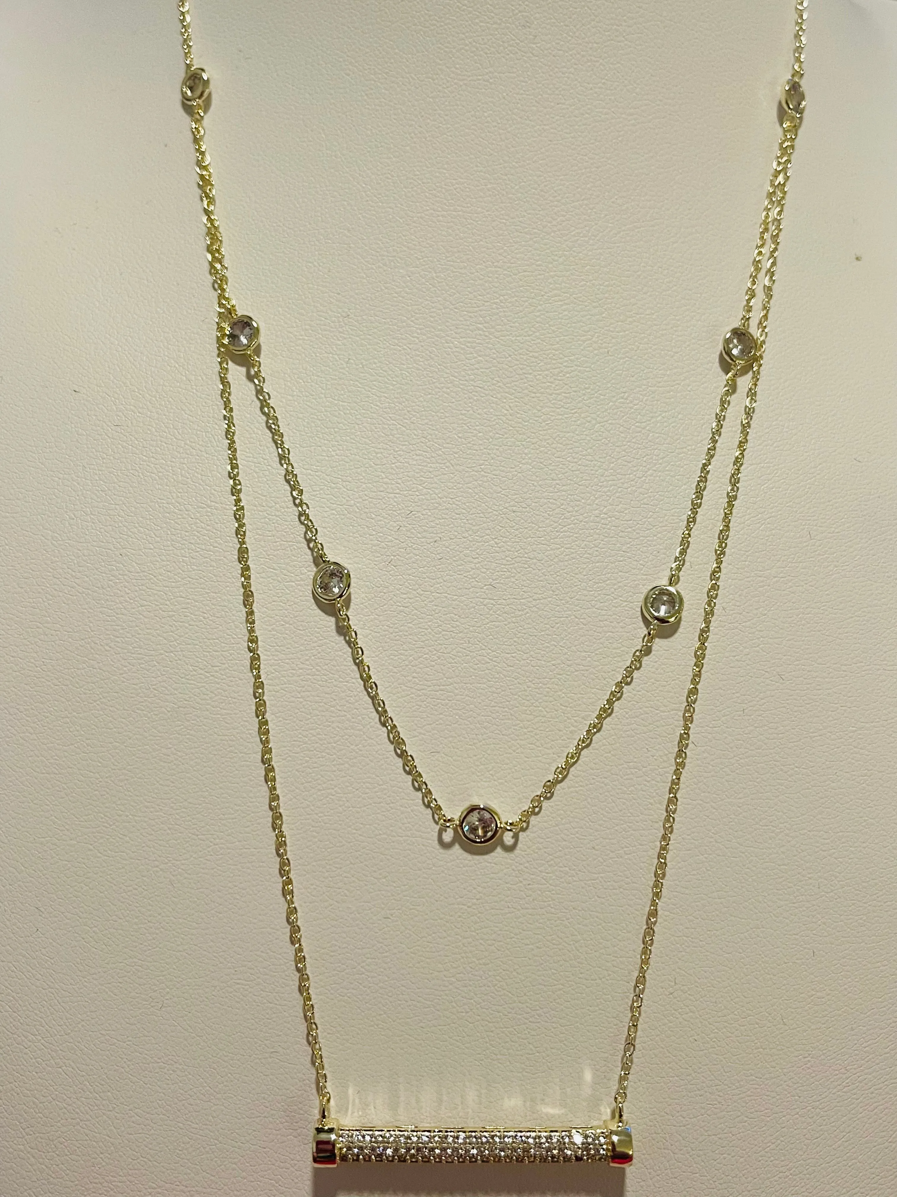 DOUBLE LAYERED CZ STONE BAR NECKLACE