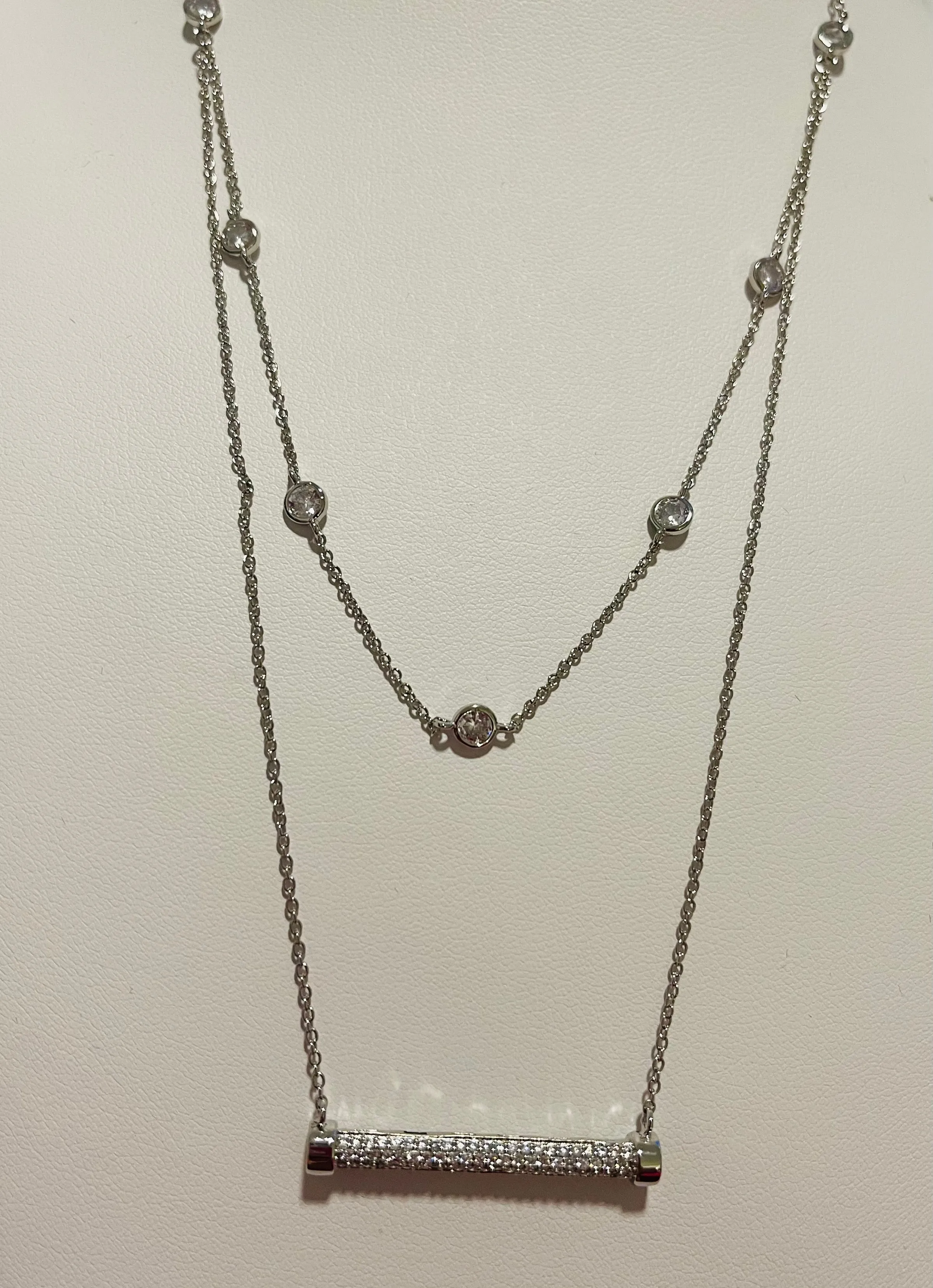 DOUBLE LAYERED CZ STONE BAR NECKLACE