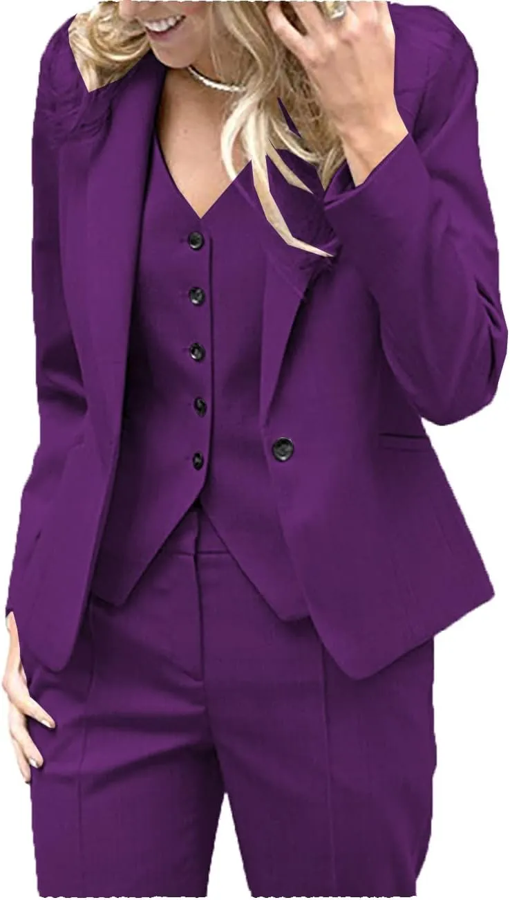 Fashion 3 Pieces Set Office Wedding Tuxedos Party Lady Blazer Business Suit Women Suits (Blazer Vest Pants)