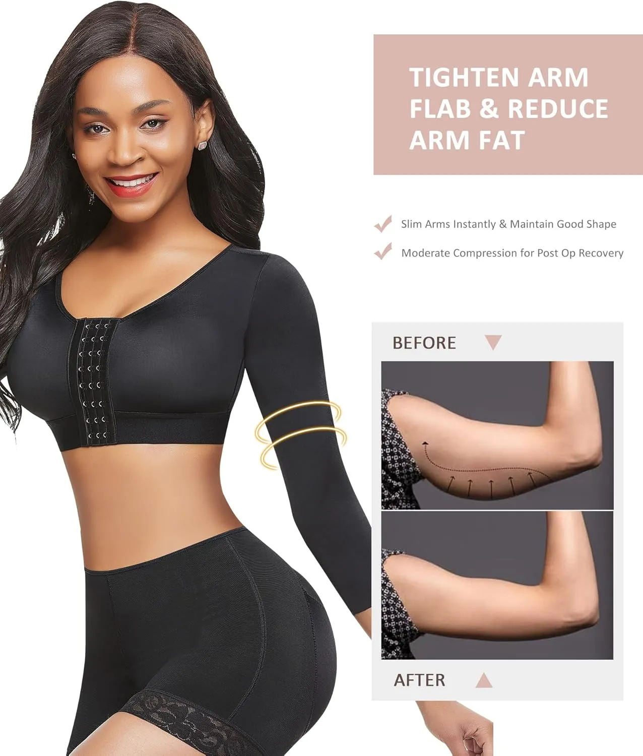 FeelinGirl Arm Shaper for Women Post Surgery Arm Lipo Compression Sleeves Slimming Arm Front Closure Shapewear Bra