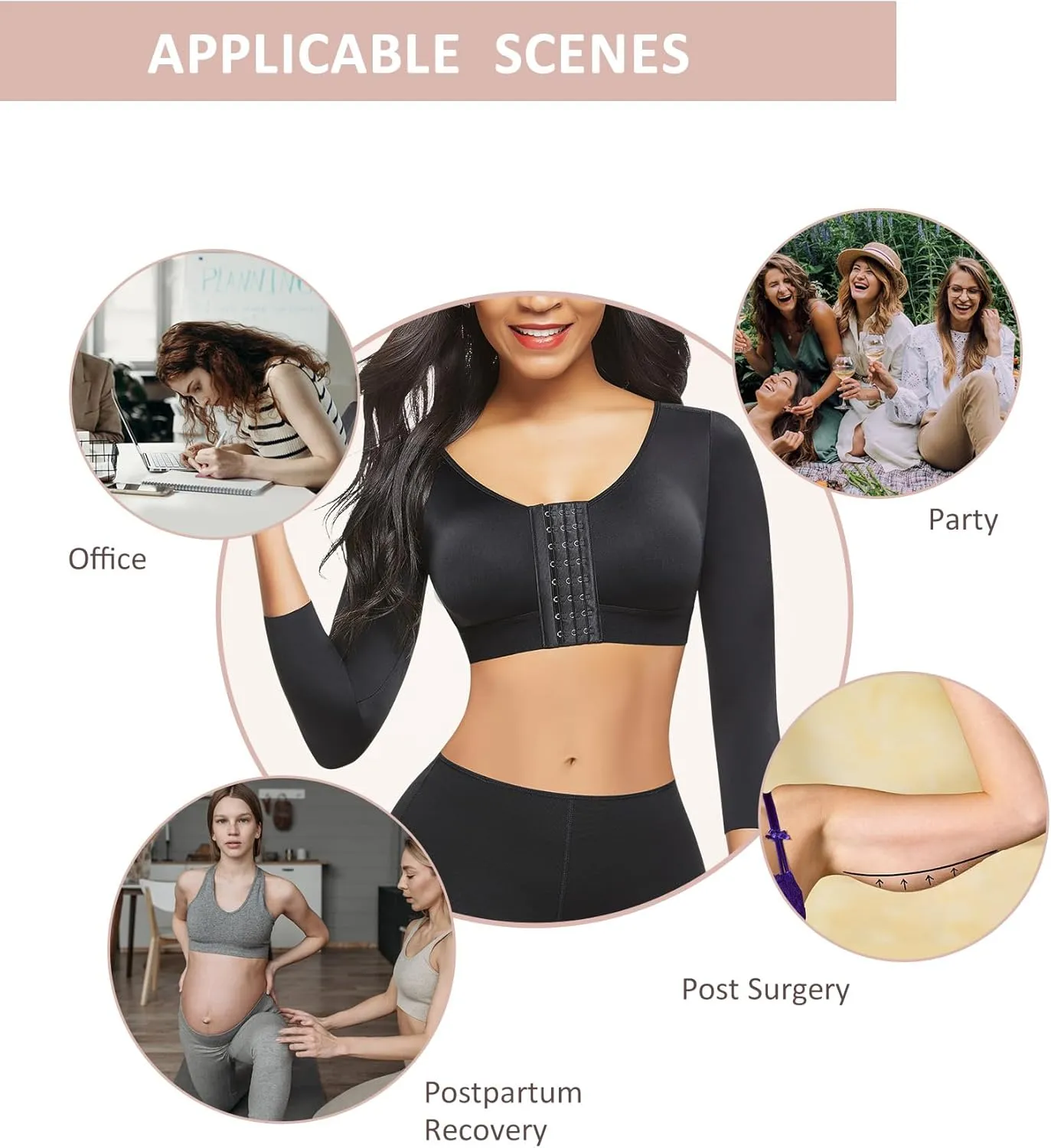 FeelinGirl Arm Shaper for Women Post Surgery Arm Lipo Compression Sleeves Slimming Arm Front Closure Shapewear Bra