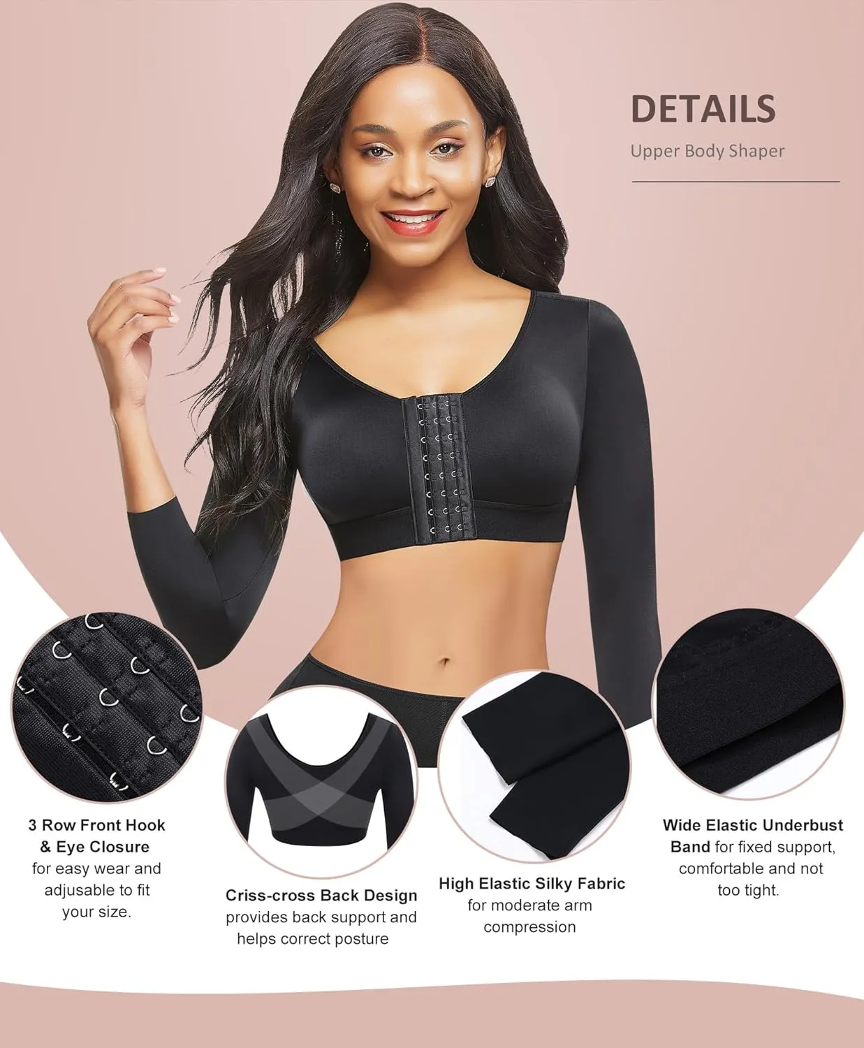 FeelinGirl Arm Shaper for Women Post Surgery Arm Lipo Compression Sleeves Slimming Arm Front Closure Shapewear Bra