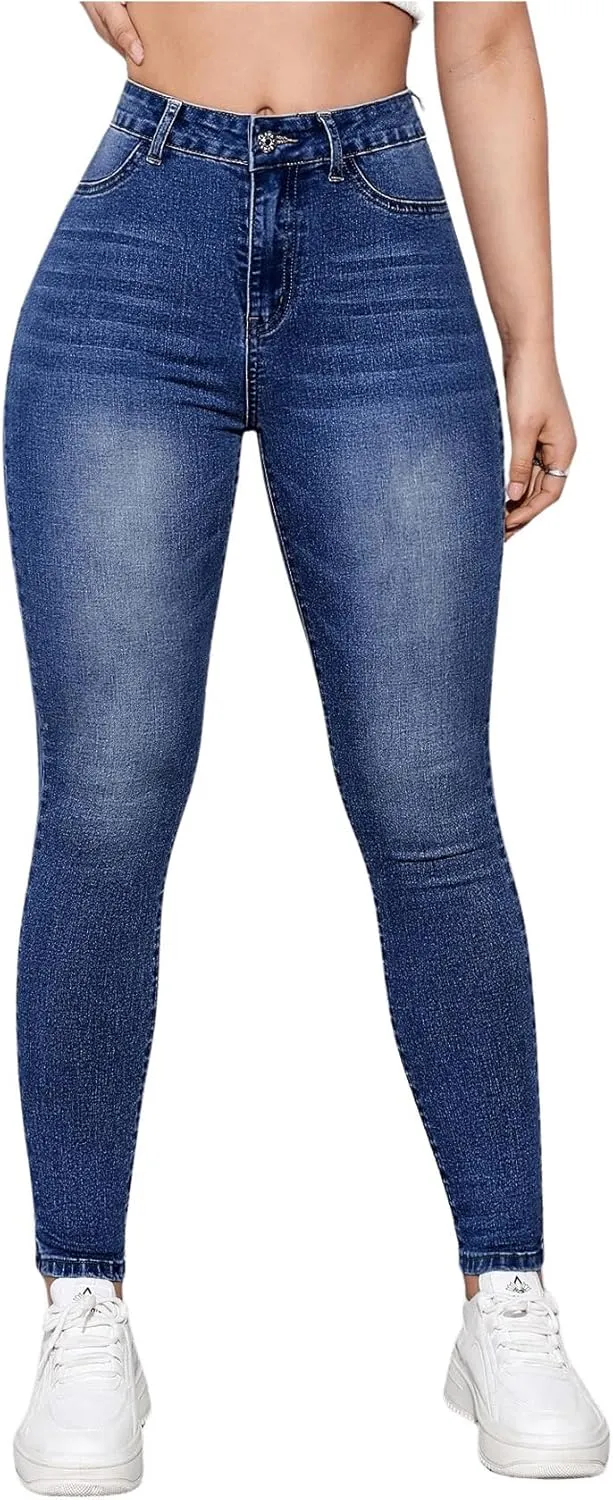 Floerns Women's High Waist Skinny Jeans Stretchy Curvy Denim Pants
