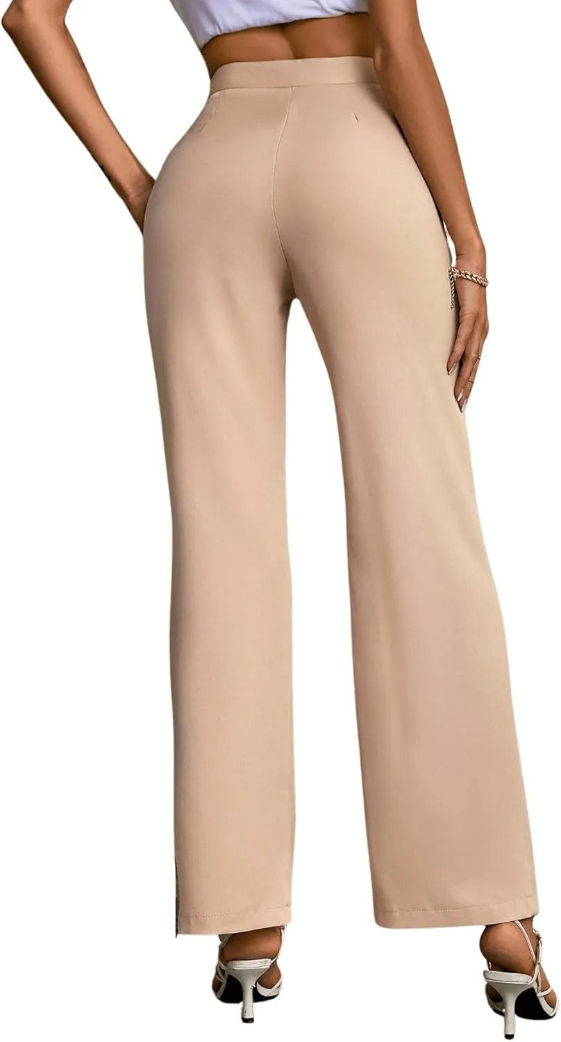 Floerns Women's High Waist Straight Leg Trousers Casual Office Bootcut Pants