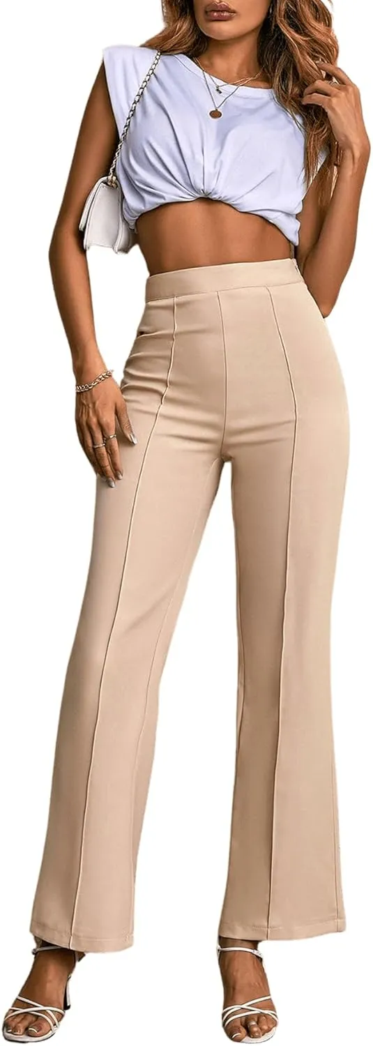 Floerns Women's High Waist Straight Leg Trousers Casual Office Bootcut Pants