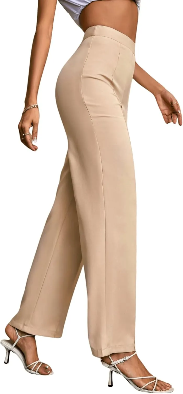 Floerns Women's High Waist Straight Leg Trousers Casual Office Bootcut Pants