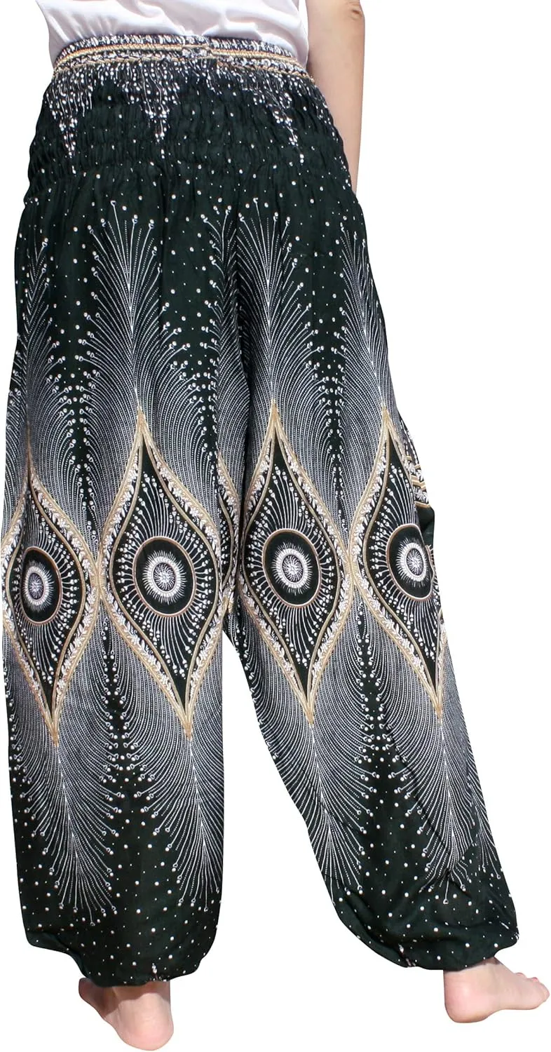 Full Funk Rayon Smock Waist Harem Baggy Pants Pocket Straight Yoga Clothes Women Mixed Bright Patterns