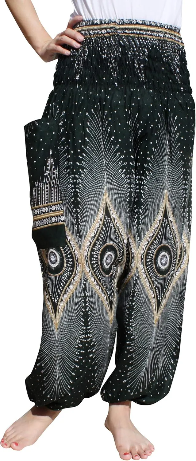 Full Funk Rayon Smock Waist Harem Baggy Pants Pocket Straight Yoga Clothes Women Mixed Bright Patterns
