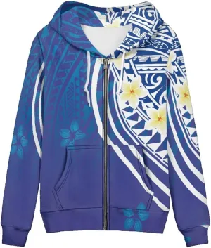 GLUDEAR Women Polynesian Tribal Print Zip Up Hoodies Long Sleeve Hooded Sweatshirts Oversized Casual Jacket