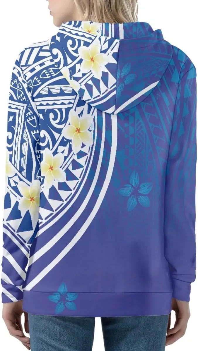GLUDEAR Women Polynesian Tribal Print Zip Up Hoodies Long Sleeve Hooded Sweatshirts Oversized Casual Jacket