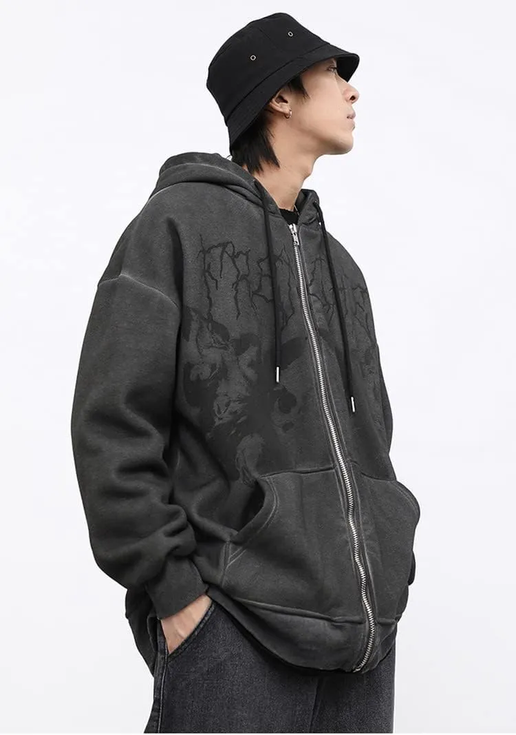 Grunge Acubi Women's Oversized Zip Up Hoodies Goth Y2k Streetwear Emo Alt Outfits Print Graphic Clothes with Pockets