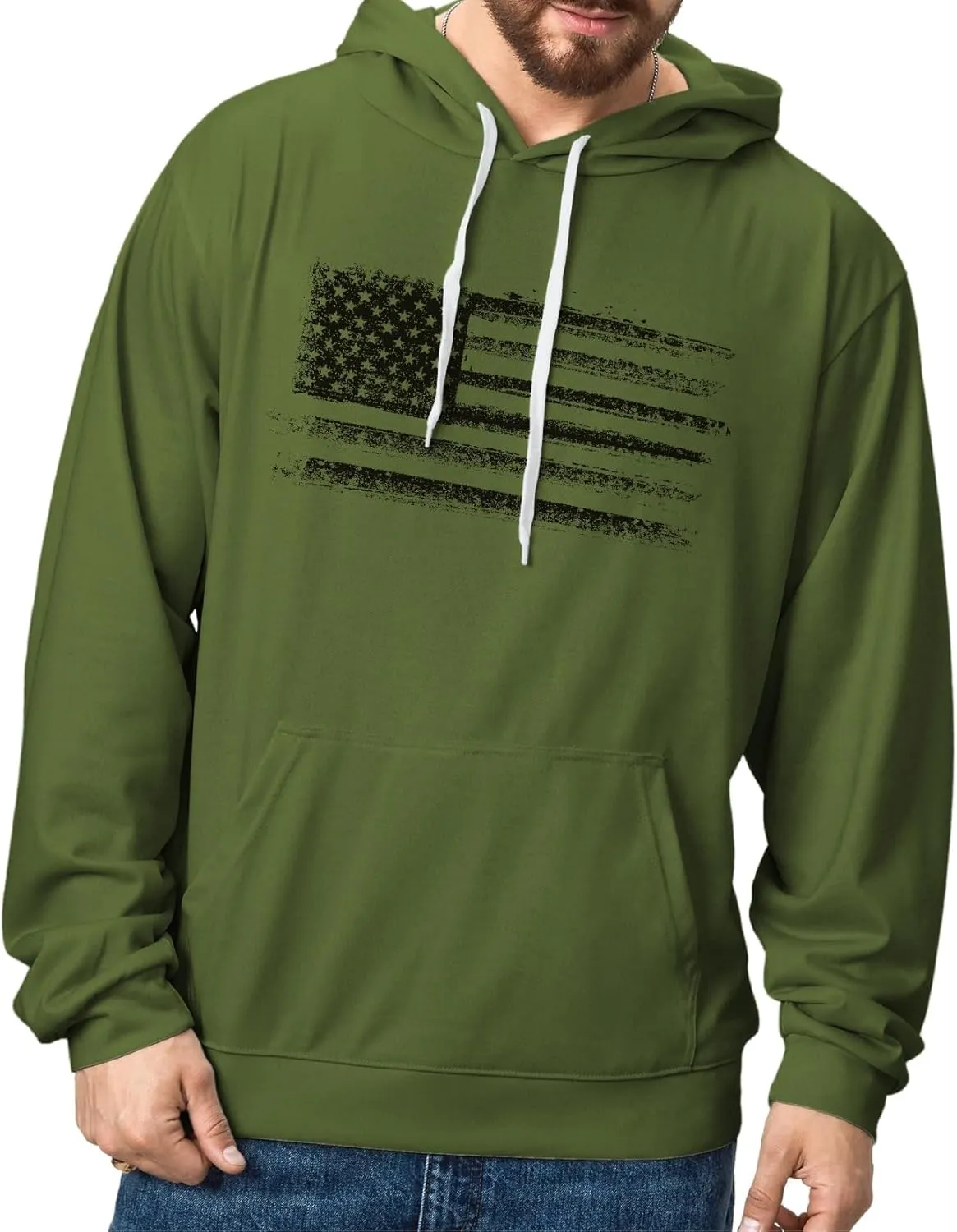 H HYFOL Graphic Hoodies for Men USA Flag American Patriotic Long Sleeve Pocket Pullover Sweatshirts