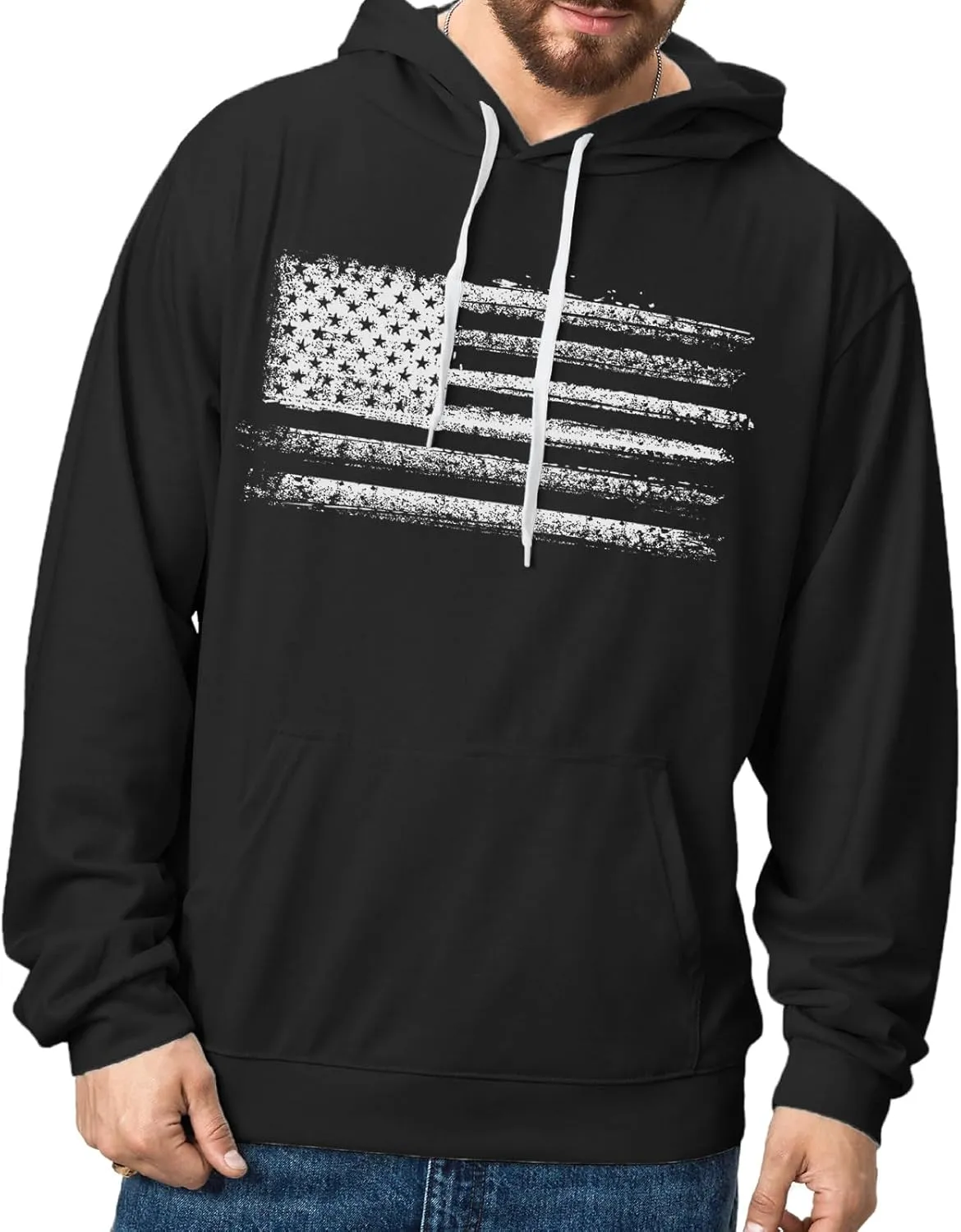 H HYFOL Graphic Hoodies for Men USA Flag American Patriotic Long Sleeve Pocket Pullover Sweatshirts