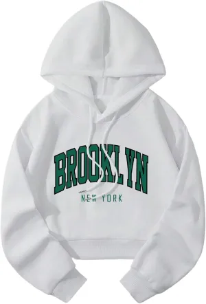 Hilinker Womens Graphic Long Sleeve Cropped Hoodies Drawstring Hooded Sweatshirt
