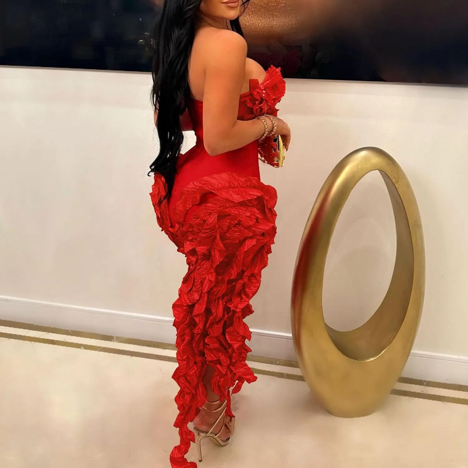 hlysgo Womens Ruffle Fringe Mini Dress Sexy Off Shoulder Cocktail Party Club Bodycon Tassel Dresses Sexy Y2k Dress