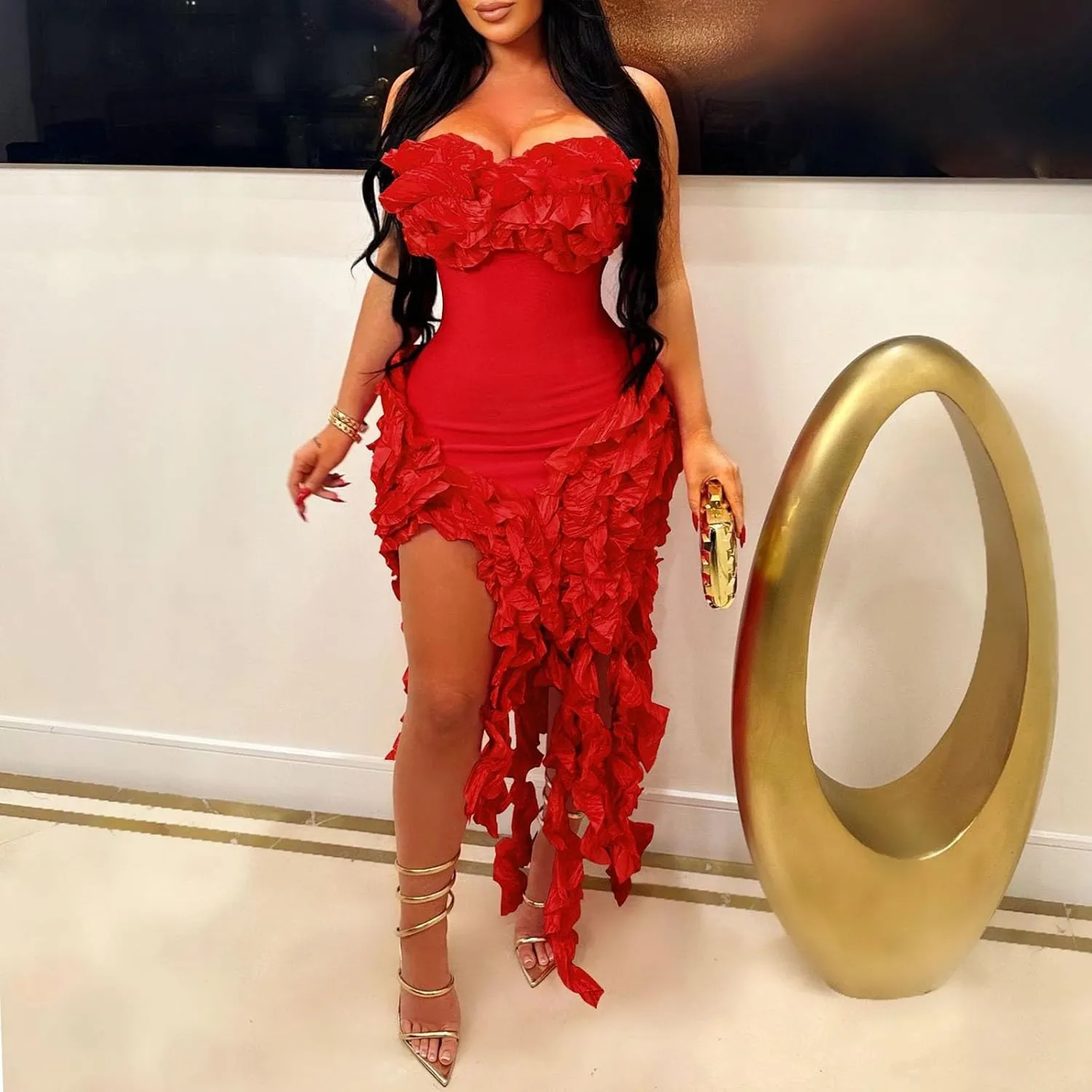 hlysgo Womens Ruffle Fringe Mini Dress Sexy Off Shoulder Cocktail Party Club Bodycon Tassel Dresses Sexy Y2k Dress