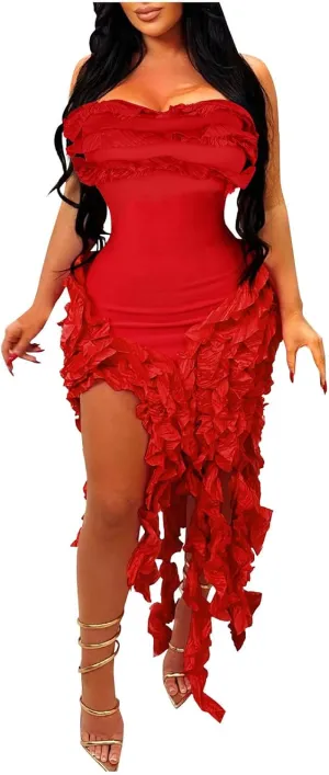 hlysgo Womens Ruffle Fringe Mini Dress Sexy Off Shoulder Cocktail Party Club Bodycon Tassel Dresses Sexy Y2k Dress