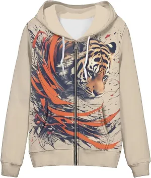 Irisjudy Women Oversized Hoodies Retro Boho Xmas Flower Hooded Jacket Island Totem Long-Sleeve Fall Outwear Sweatshirt Zip-up