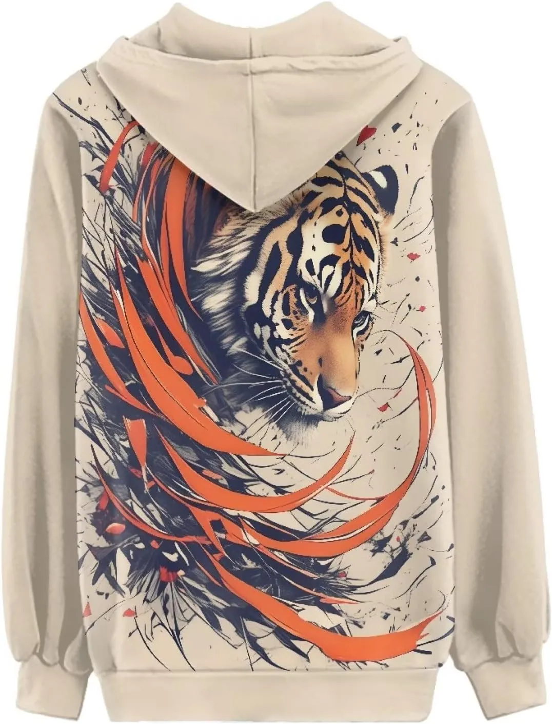 Irisjudy Women Oversized Hoodies Retro Boho Xmas Flower Hooded Jacket Island Totem Long-Sleeve Fall Outwear Sweatshirt Zip-up