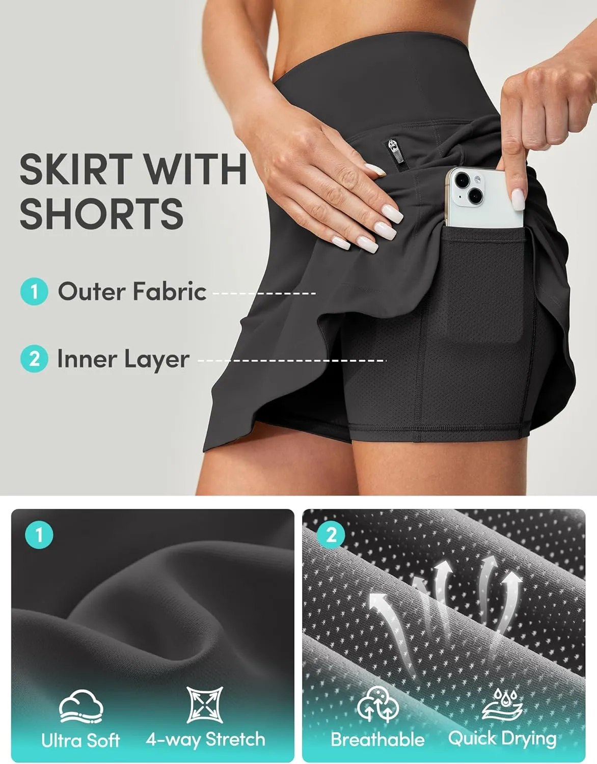 IUGA High Waist Golf Skirt Tennis Skirt with 5 Pockets Skorts for Woman Athletic Skirt for Workout Casual